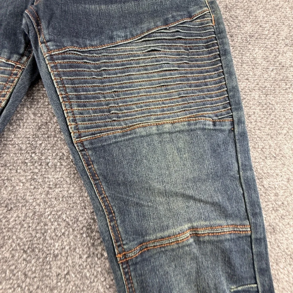 Ring of Fire Sustainable Denim Slim Moto Jeans Dark Wash Ribbed Thigh Size 12